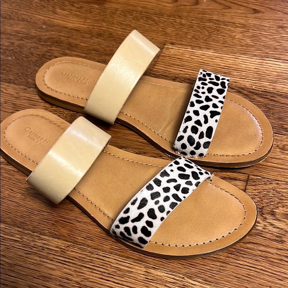 Garnet Hill Cream and Animal Print Women's Sandals Size 9.5